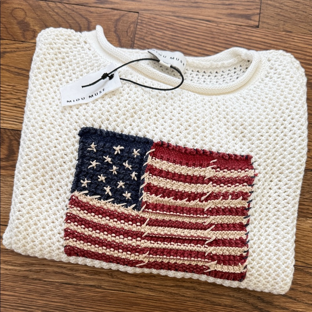 Miou Muse Cream Sweater with American Flag
